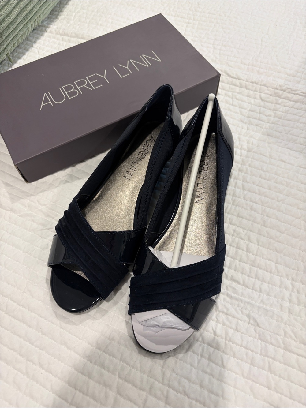 Aubrey Lynn Women's Navy Wedge Peep-Toe Shoes